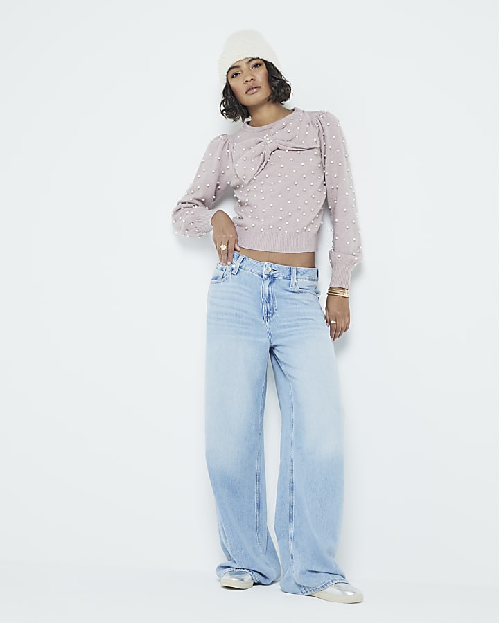 Pink Bow Pearl Jumper
