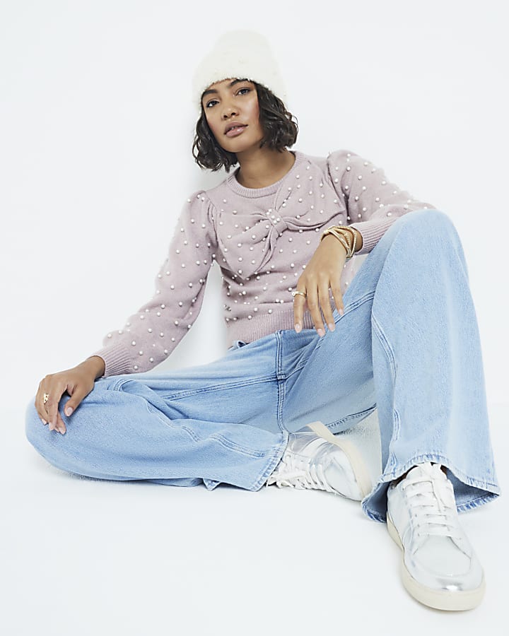 Pink Bow Pearl Jumper
