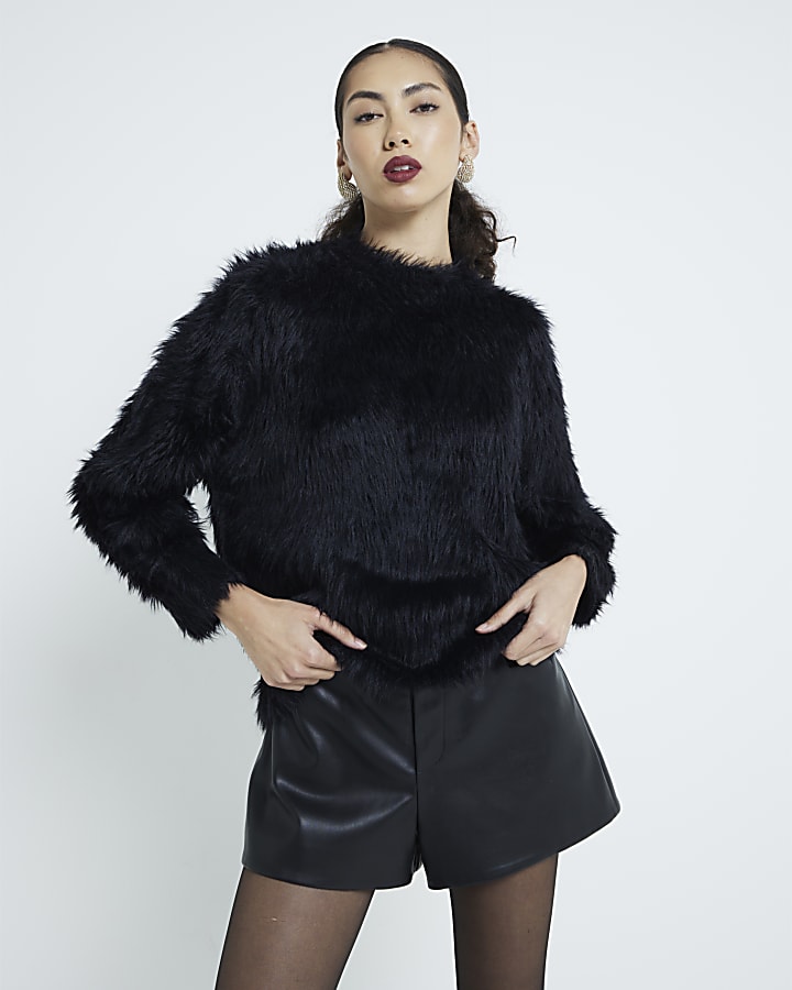 Black Faux Fur Jumper