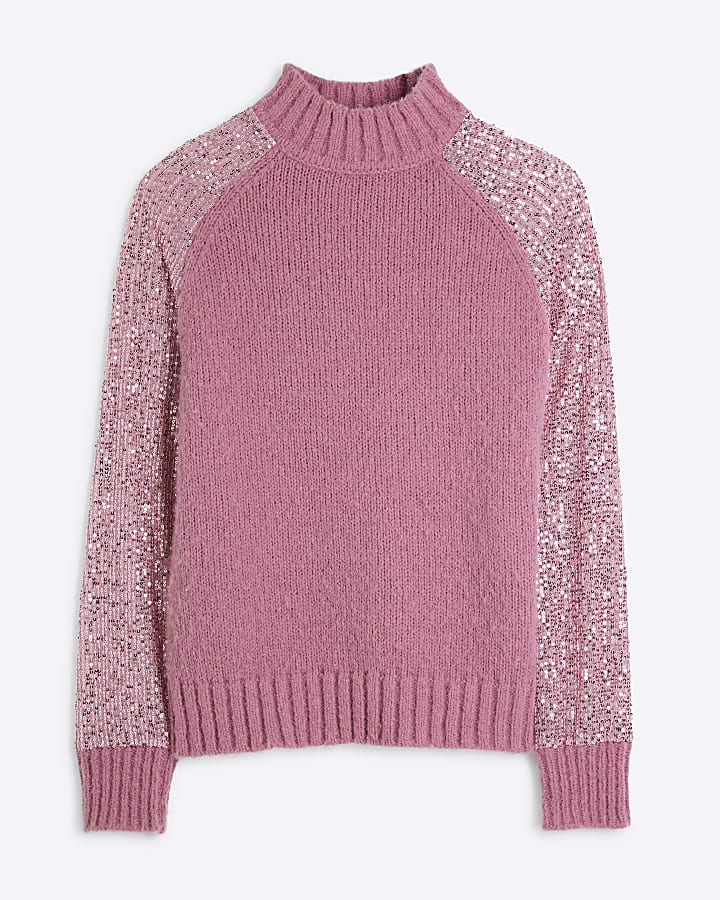 Pink Sequin Sleeve Jumper