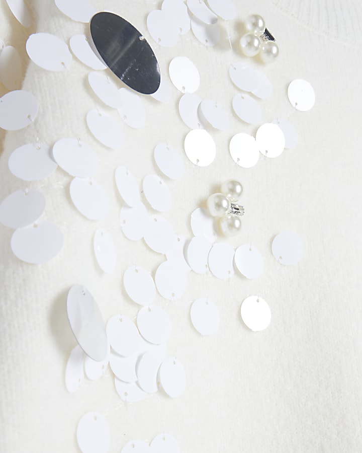 Cream High Neck Sequin Jumper