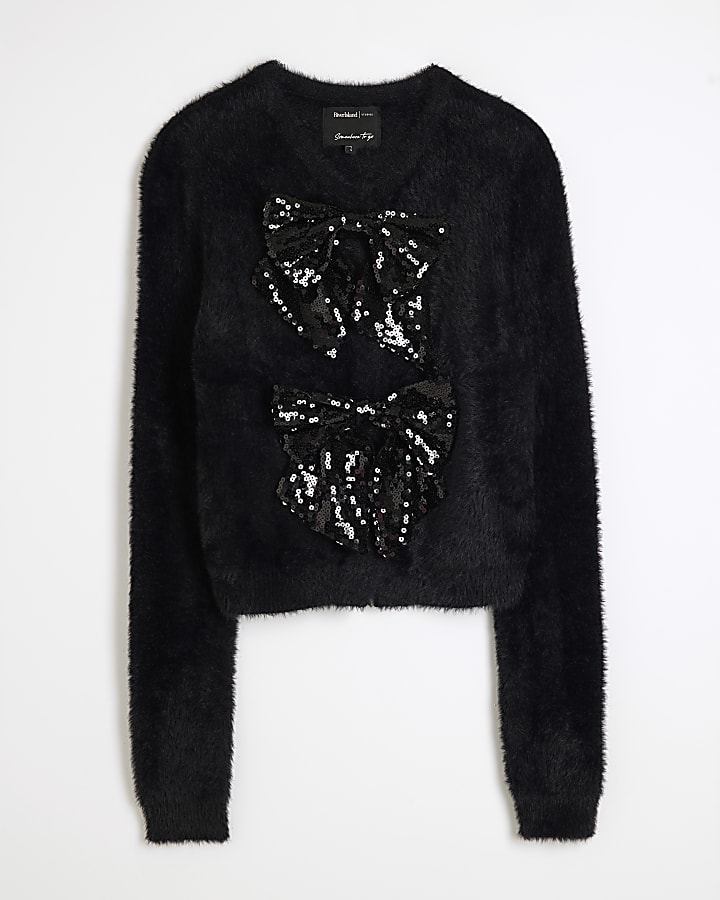 Black Sequin Bow Cardigan