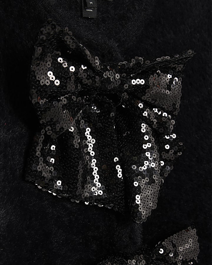 Black Sequin Bow Cardigan