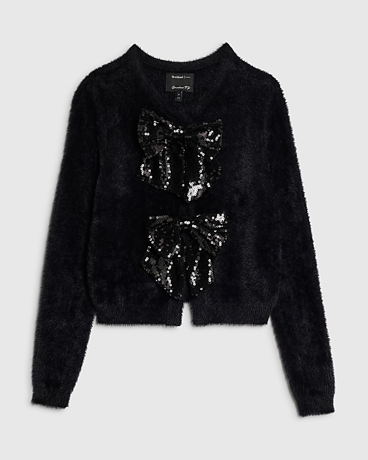 Black Sequin Bow Cardigan