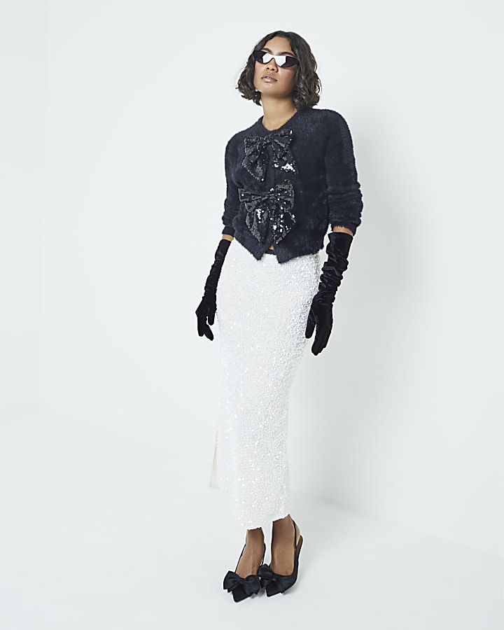 Black Sequin Bow Cardigan