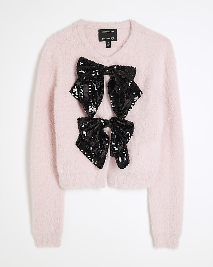 Pink Sequin Bow Cardigan