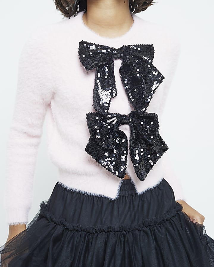 Pink Sequin Bow Cardigan