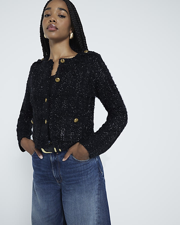 Black Tinsel Button Up Cardigan