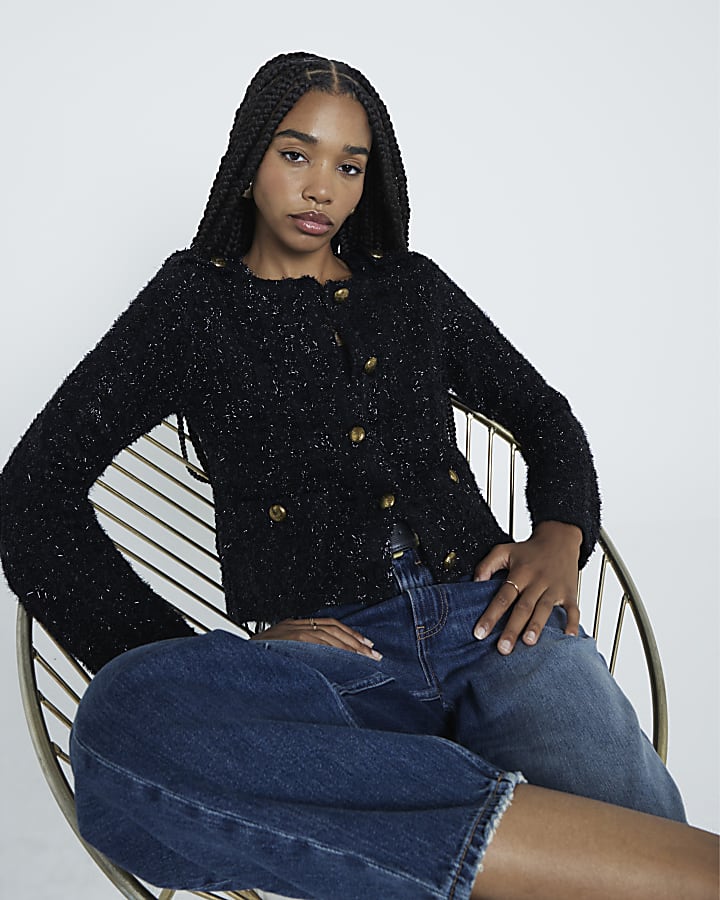 Black Tinsel Button Up Cardigan