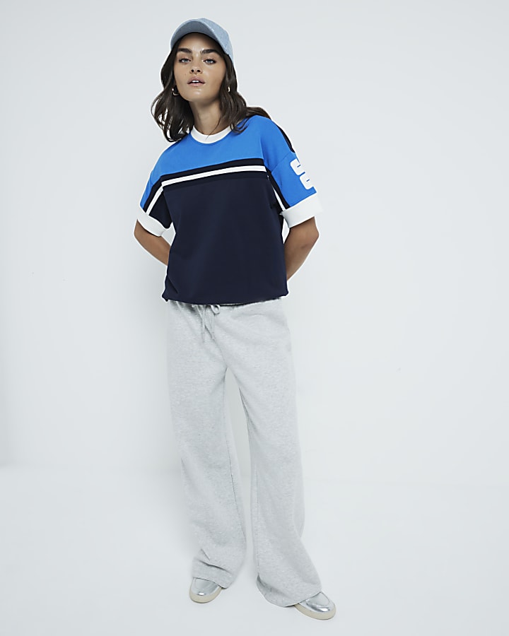 Blue Sporty short sleeve sweatshirt