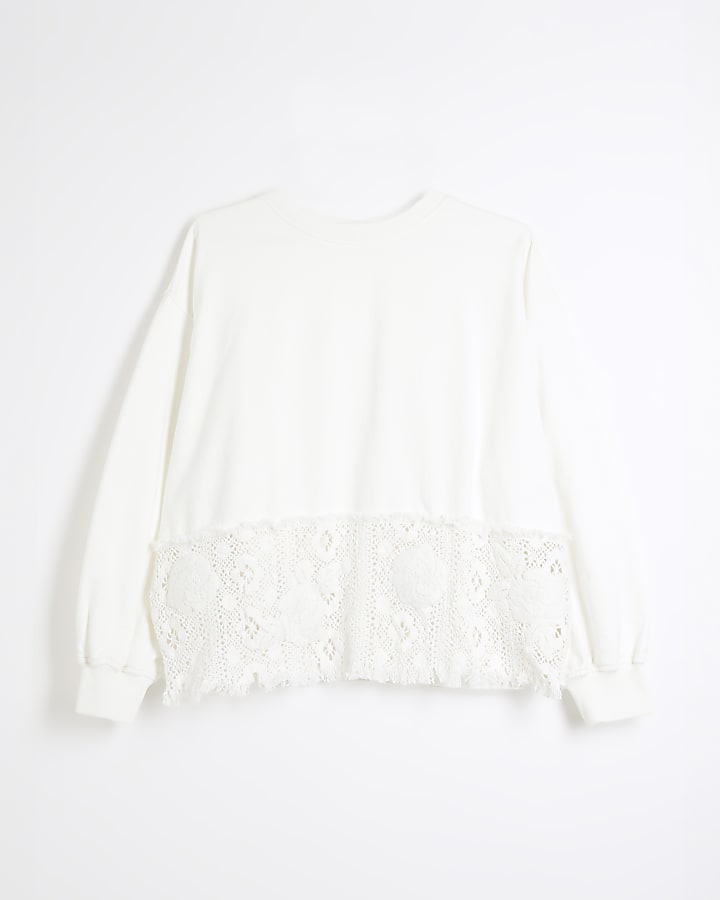 White Crochet Hem Sweatshirt