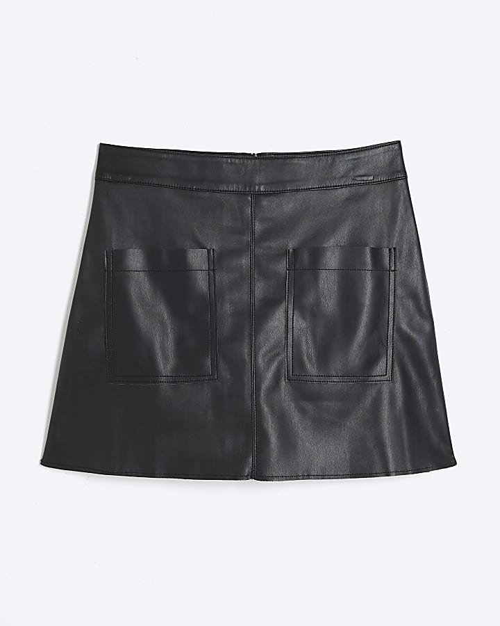 Petite Black faux leather pocket mini skirt