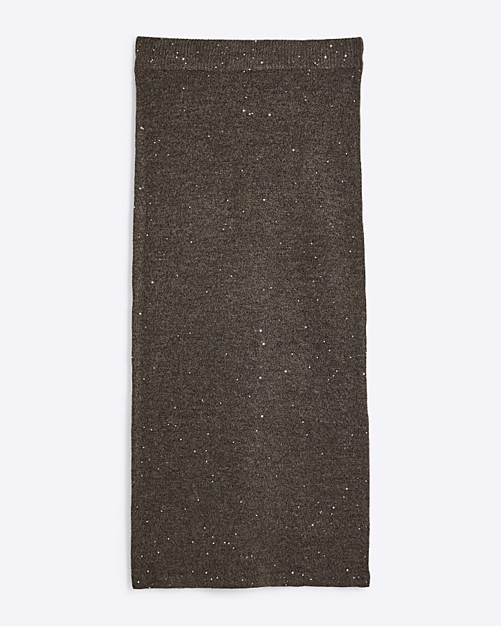 Brown Sequin Midi Skirt