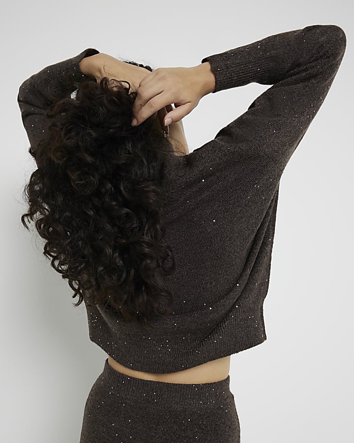 Brown High Neck Sequin Jumper