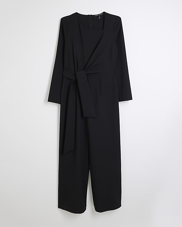 Black Tailored Wrap Front Jumpsuit