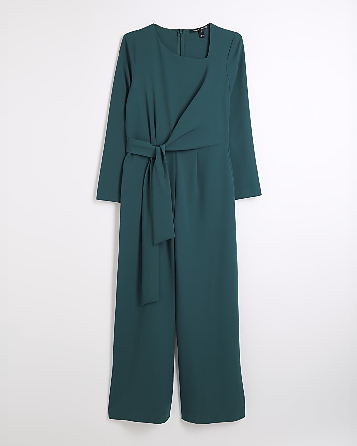 Green Tailored Wrap Front Jumpsuit