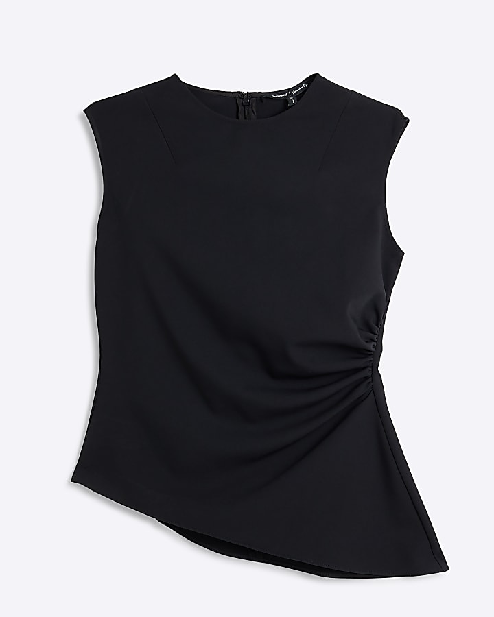 Black Ruched Asymmetric Top