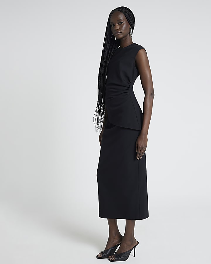 Black midi skirt river island best sale