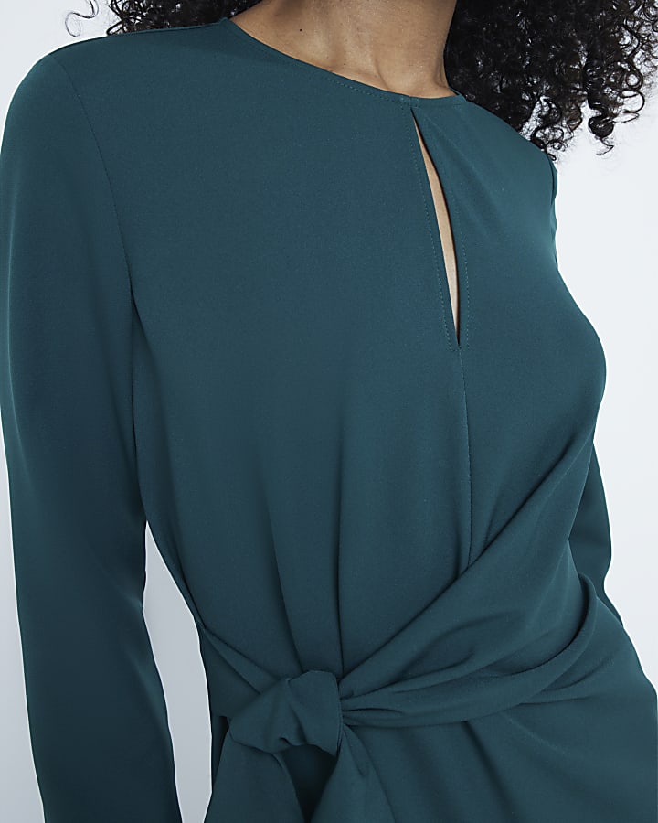 Green Tie Front Midi Dress