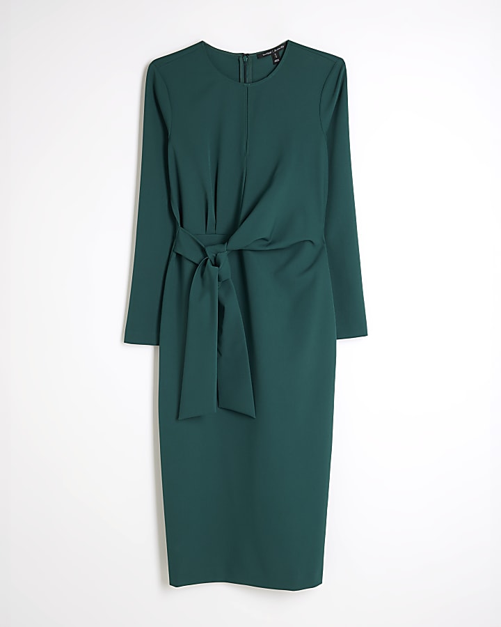 Green Tie Front Midi Dress