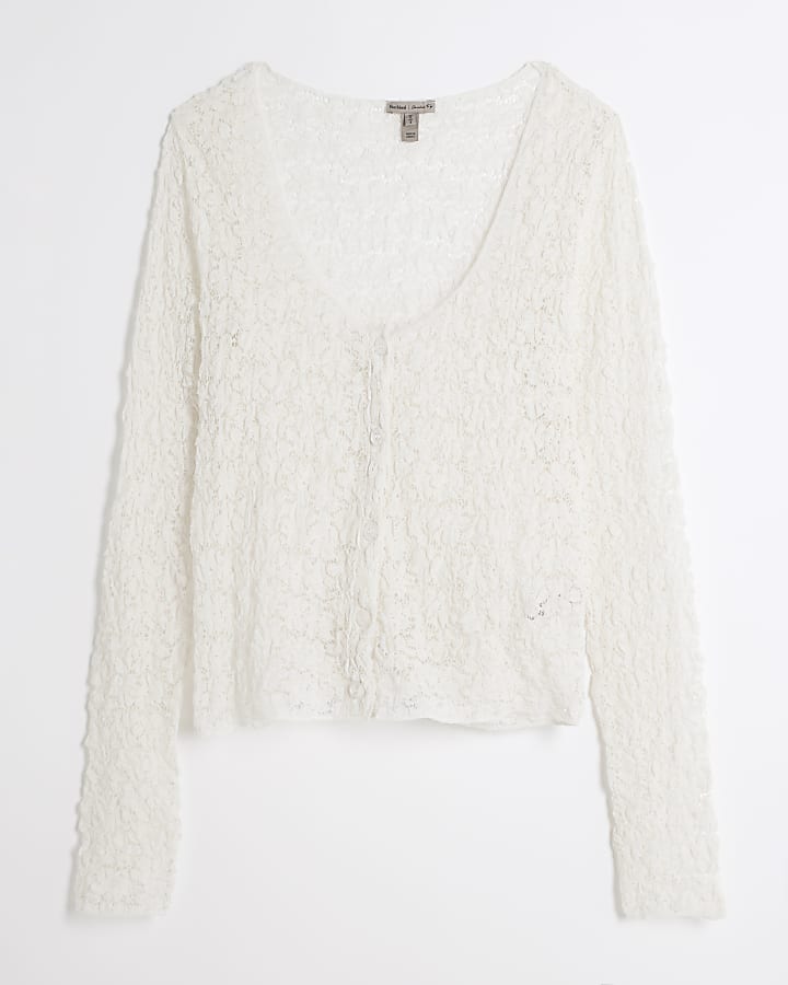 Cream lace button up top