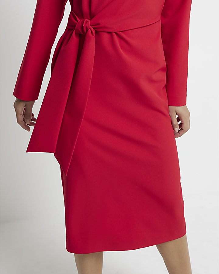 Red Tie Front Midi Dress