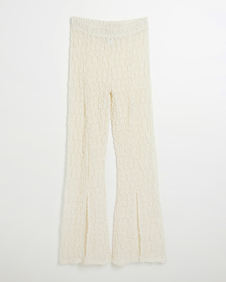 Cream Lace Split Front Trousers