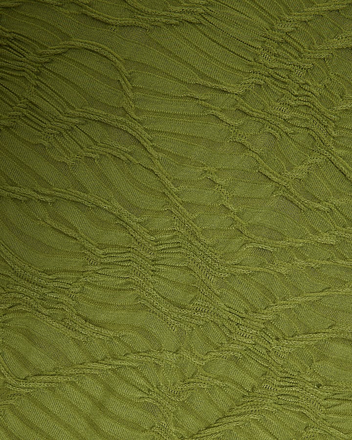 Green textured long sleeve top