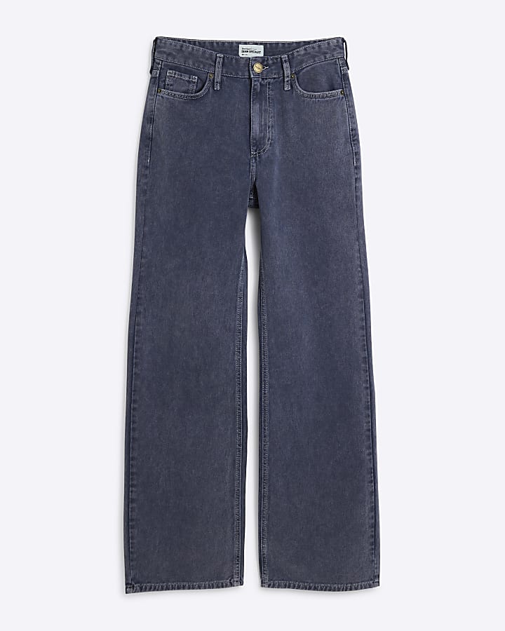 Blue high waisted relaxed straight jeans