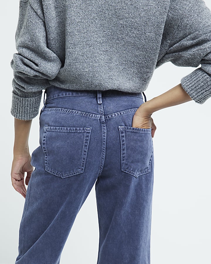 Blue high waisted relaxed straight jeans