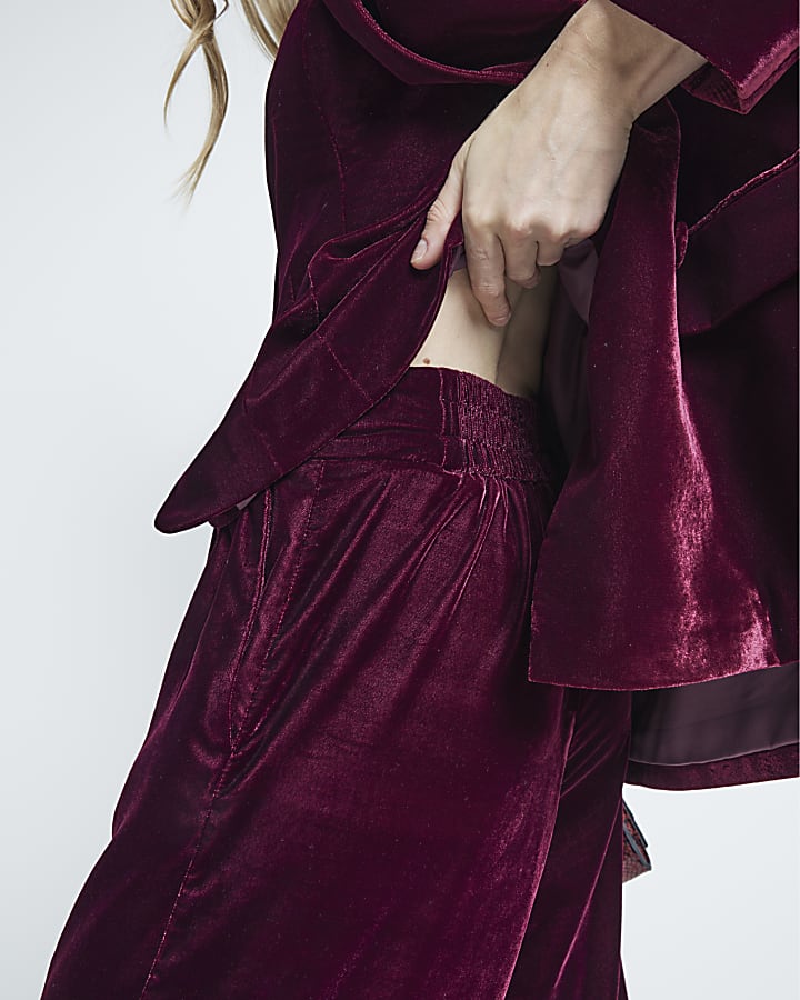 Red Velvet Wide Leg Trousers