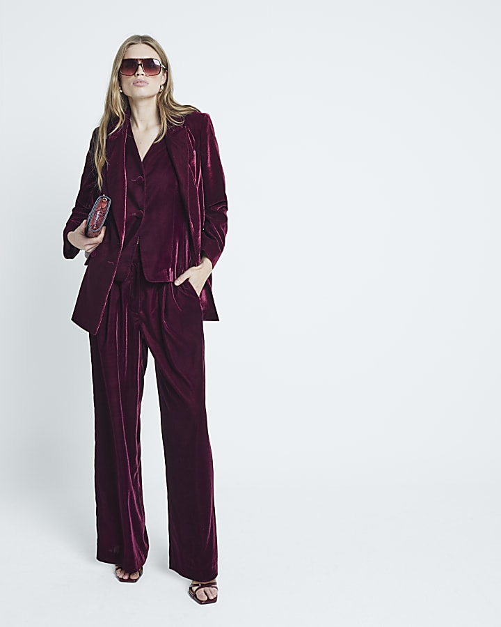 Red Velvet Wide Leg Trousers