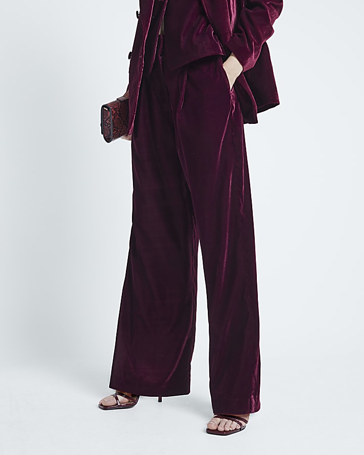 Red Velvet Wide Leg Trousers