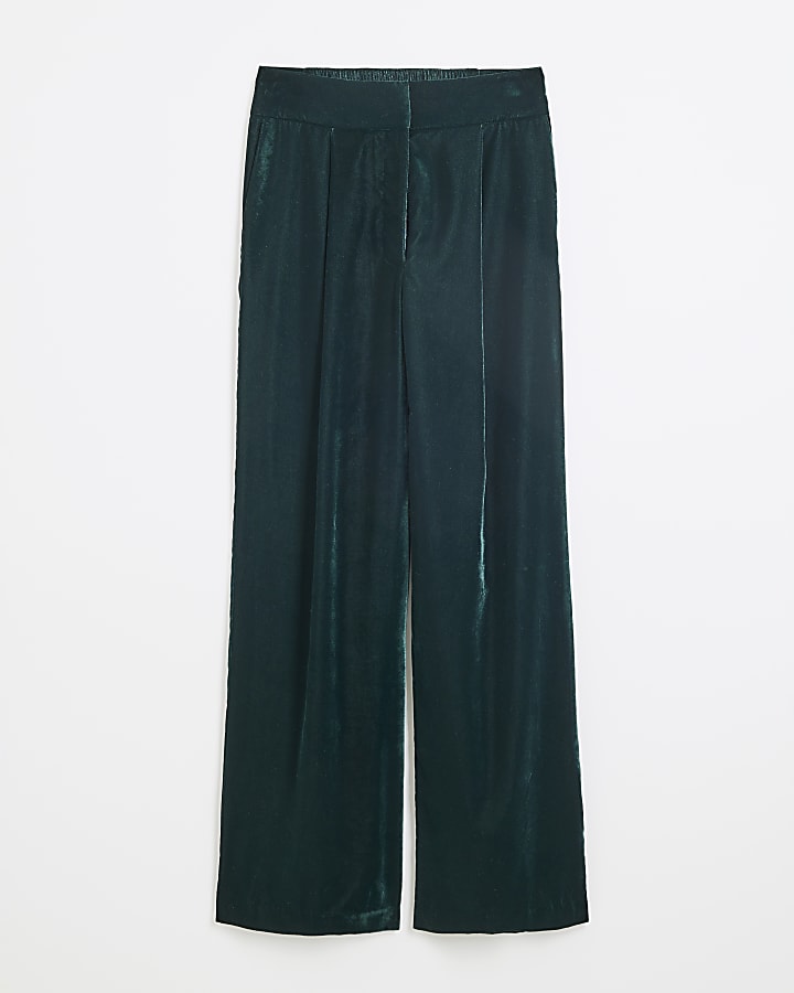 Green Velvet Wide Leg Trousers