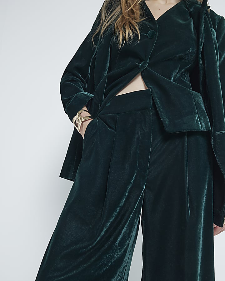 Green Velvet Wide Leg Trousers