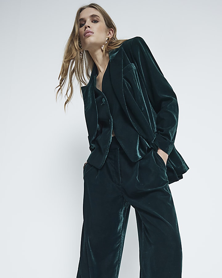 Green Velvet Wide Leg Trousers