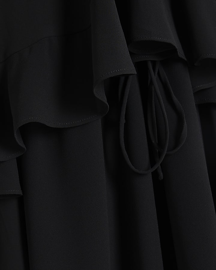 Black chiffon layered ruffle mini dress