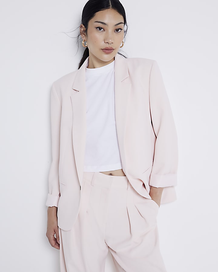 Pink rolled sleeve blazer