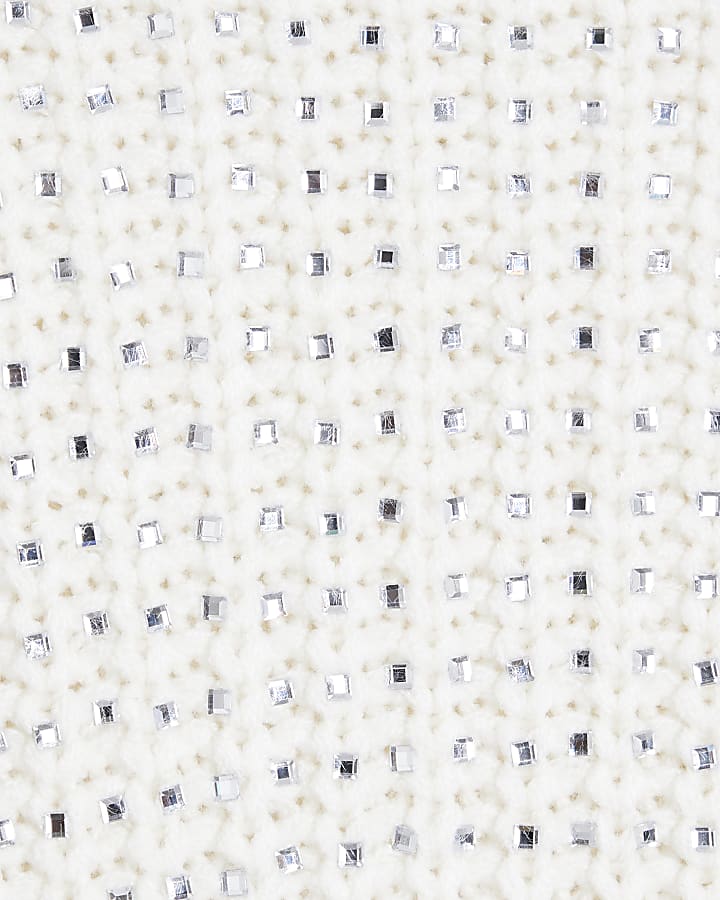 White Embellished High Neck Jumper