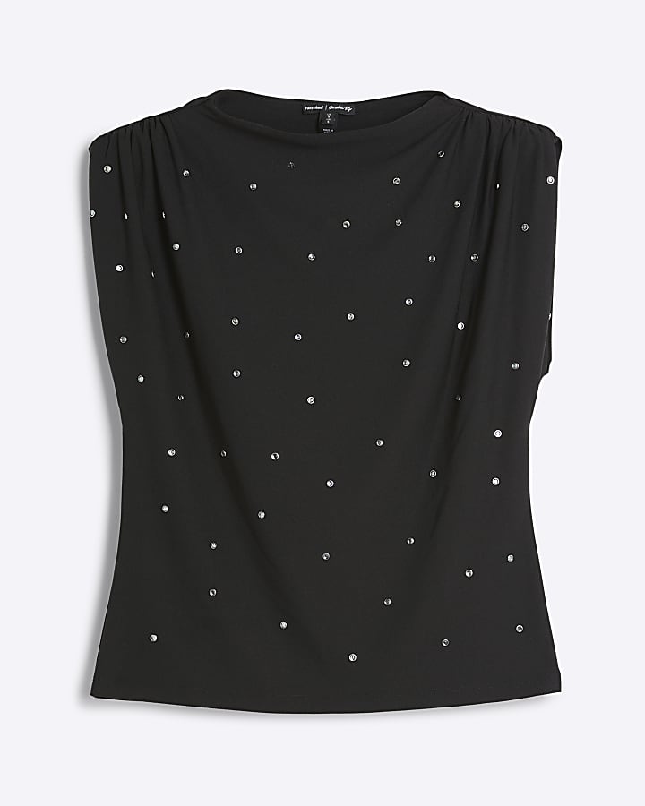 Black studded shoulder pad top