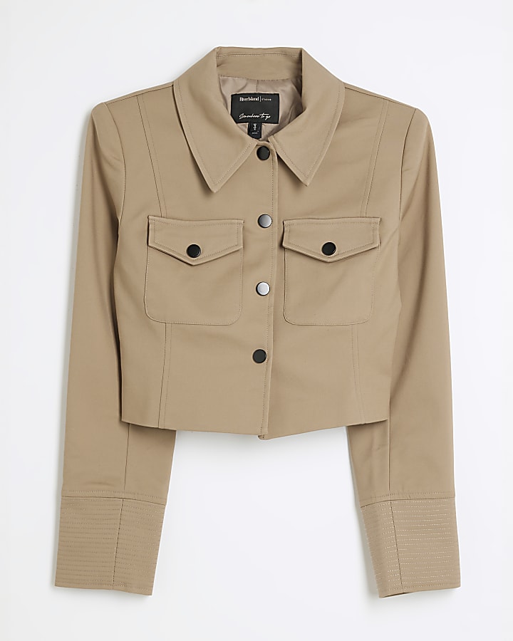 Beige Fitted Utility Jacket