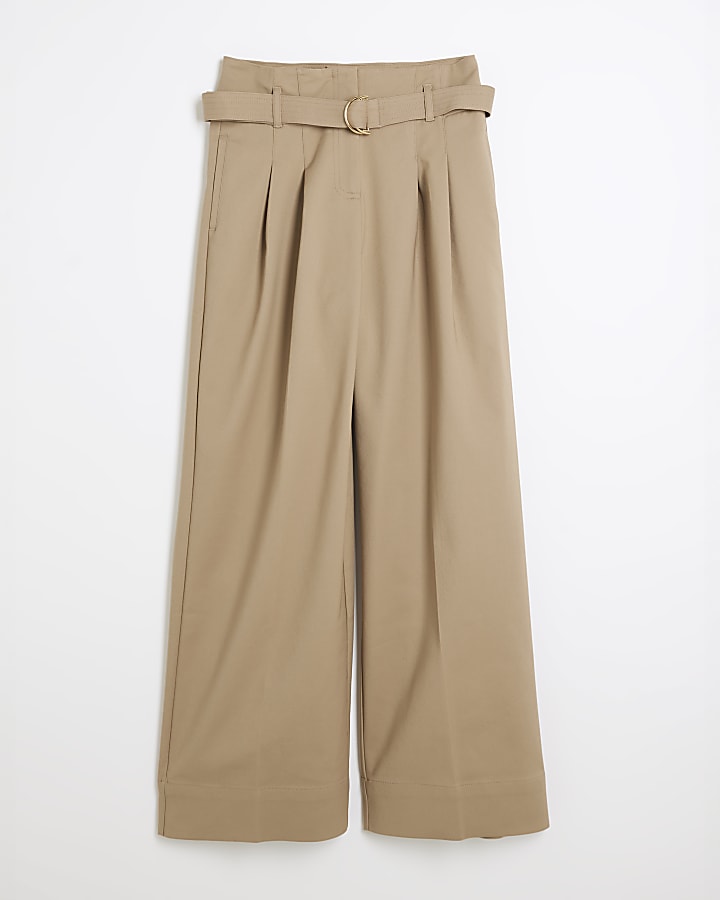 Beige Belted Super Wide Trousers