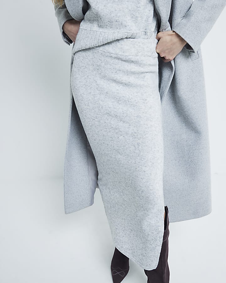 Grey Knitted Maxi Skirt