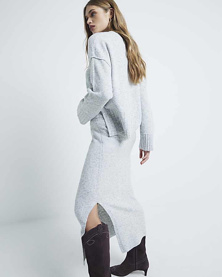 Grey Knitted Maxi Skirt