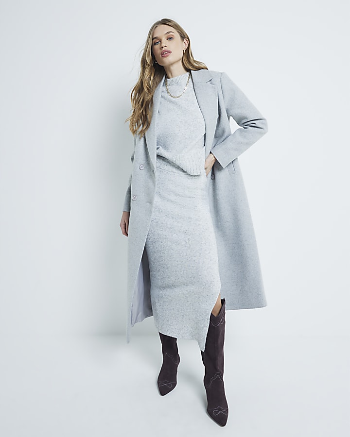 Grey Knitted Maxi Skirt