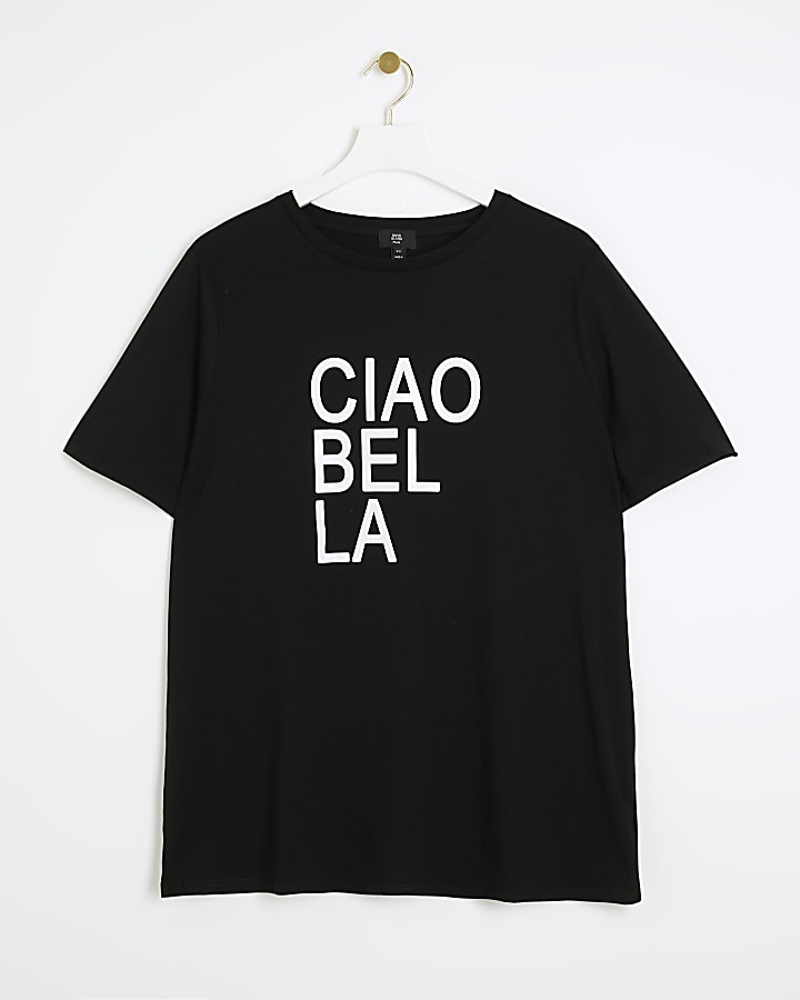 Plus Black Graphic Ciao Bella T-Shirt