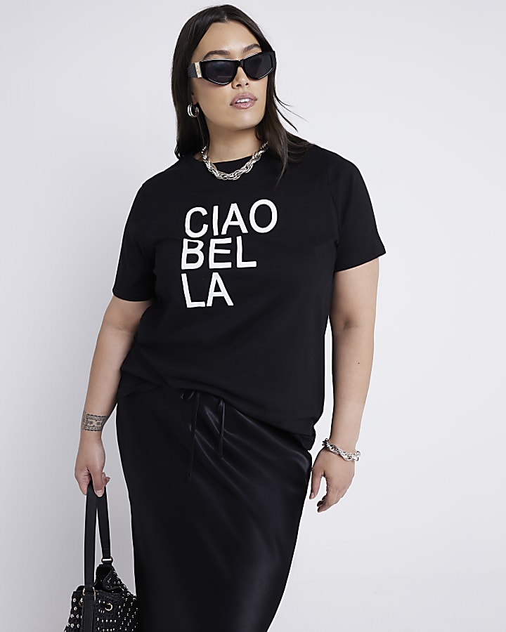 Plus Black Graphic Ciao Bella T-Shirt