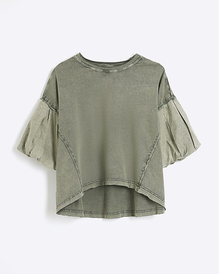 Khaki Puff Short Sleeve Washed T-Shirt