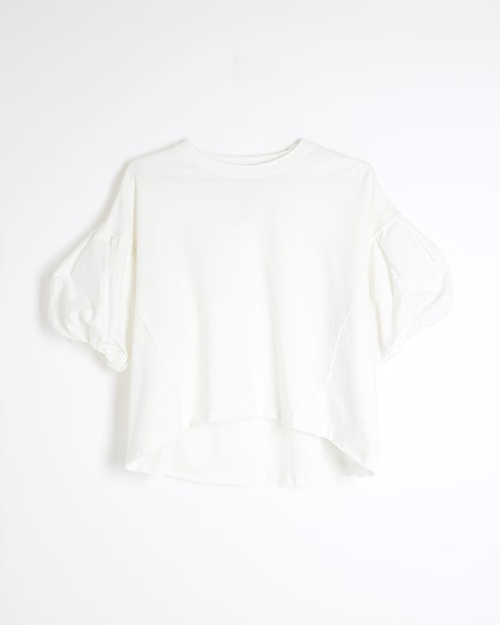 Cream Short Sleeve Washed Puff Sleeve T-Shirt