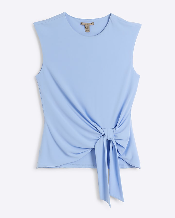 Blue tie side vest top